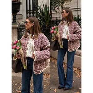 Womens Cottagecore Quilted Jacket Small Floral Pockets Oversized Patchwork Chic